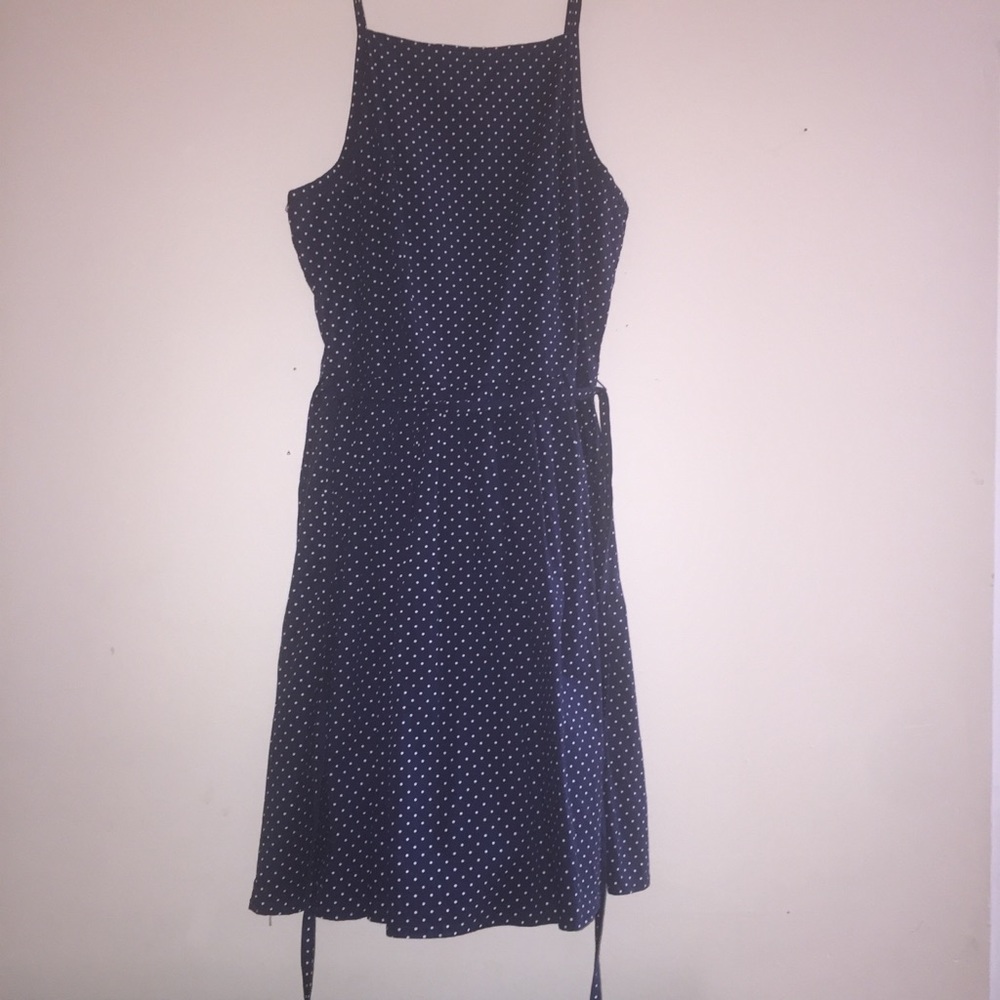 Navy blue w white polka dot dress